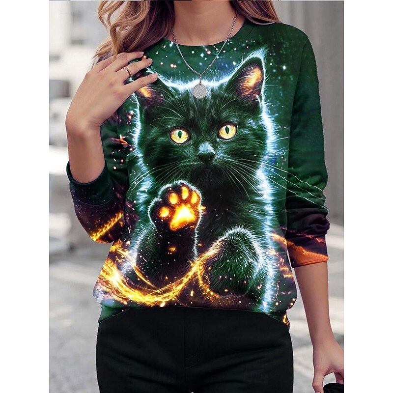 Women's Pullover Sweatshirts Animal Active Fashion Cute Long Sleeve Crew Neck Round Neck Regular Tops Home Work Dailywear Print Black Blue Green Summer Spring Fall Spring, Fall, Winter, Summer4