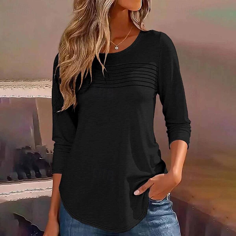 Women's Texture Blouse Blouse Plain Modern Casual Long Sleeve Crew Neck Regular Tops Daily Holiday Going out Asymmetric Hem Black White Light Green Pink Dusty Rose Fall3