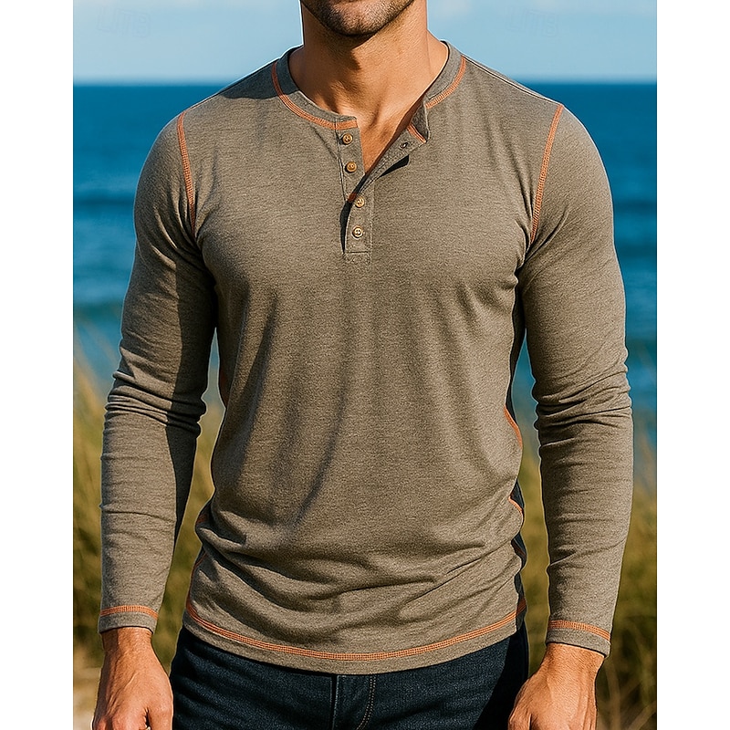 Men's Casual Shirt Hiking top Henley Shirt Long Sleeve Top Outdoor Breathable Polyester Black White Red Tennis Golf Running3