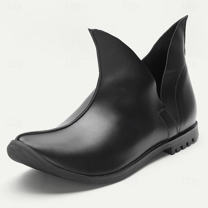 Men's Black Faux Leather Elf Style Pointed Toe Ankle Boots – Unique Fantasy Design Costume Shoes for Halloween, Cosplay and Themed Parties2