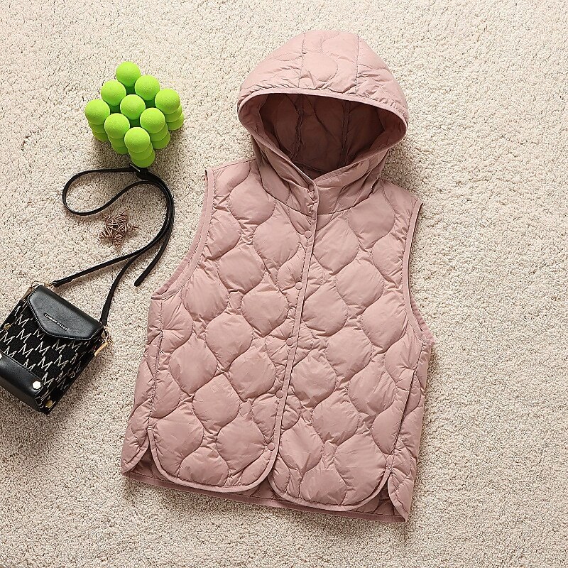Women's Vest Warm Comfortable Buttons Fashion Plain Outdoor Holiday Single Breasted Regular Hooded Regular Fit Sleeveless Outerwear Black Pink Khaki Fall Winter4