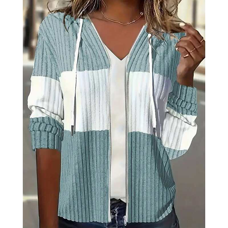 Women's Pullover Hoodie Sweatshirt Zip Up Hoodies Color Block Fashion Casual Long Sleeve Hooded Regular Tops Street Dailywear Zip Up Green Fall Winter