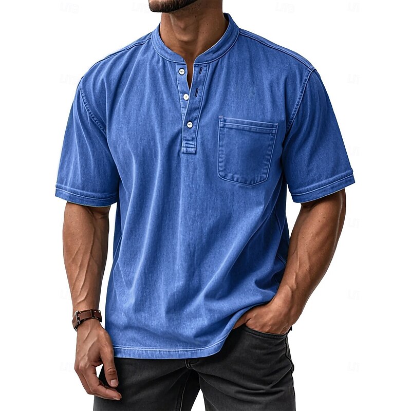 Men's Henley Shirt Tee Tee Top Short Sleeve Henley Fall Winter Retro Fashion Designer Nostalgic Fashion Vintage Vacation Street Going out Navy Black Light Green Top Tee for Men3