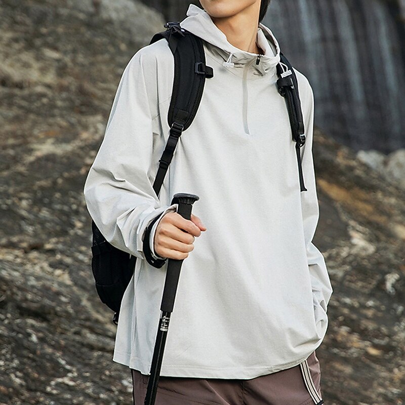 Men's Hiking top Long Sleeve Hooded Top Outdoor UV Sun Protection Quick Dry Sweat wicking Polyester Black Green Grey Tennis Traveling Running3