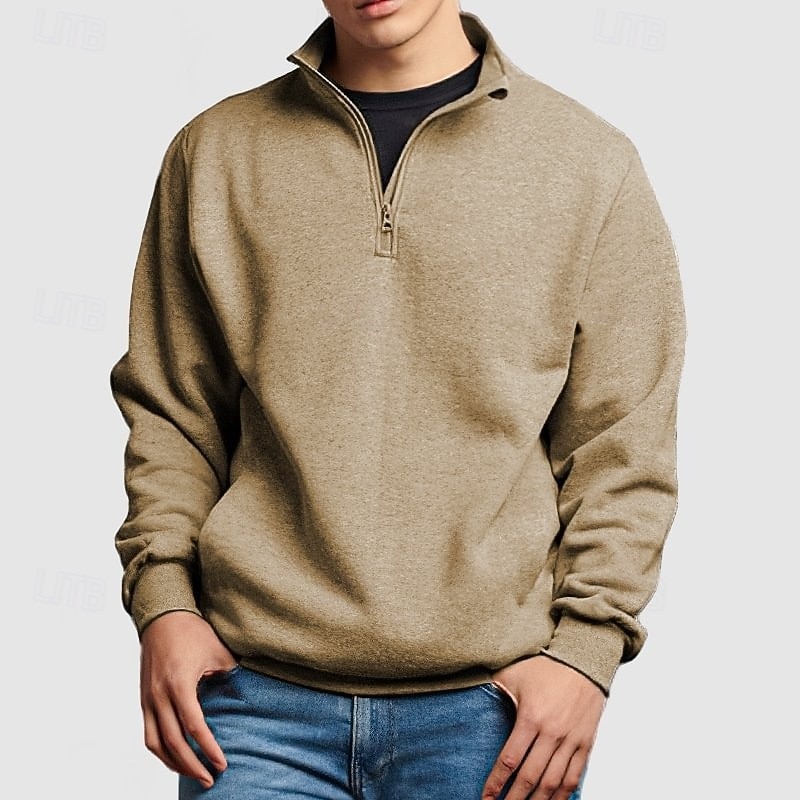 Men's Pullover Fleece Hoodie Quarter Zip Sweatshirt Fleece lined Hoodie Black White Pink Navy Blue Blue Standing Collar Plain Sports & Outdoor Casual Daily Streetwear Cool Sportswear Spring &  Fall2