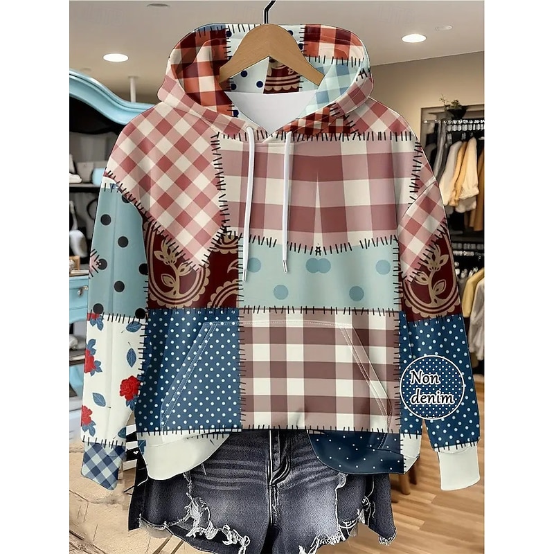 Women's 3D Print Pullover Hoodie Sweatshirt Graphic Halloween Casual Long Sleeve Hooded Regular Tops Party Evening Wear Street Dailywear Patchwork Khaki Spring Fall Winter