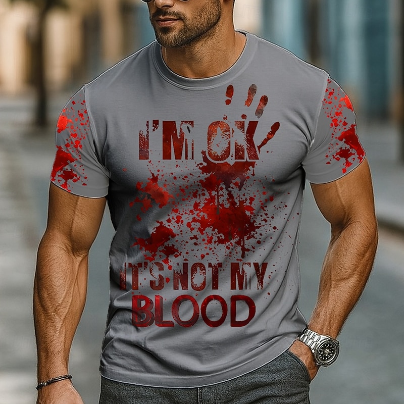 Halloween Men's Blood Splatter Blood stains T Shirt Short Sleeve T shirt 3D Print Crew Neck Shirt Exaggerated Designer Horror Party Street Casual Black White Khaki Summer Spring Clothing Apparel S M3