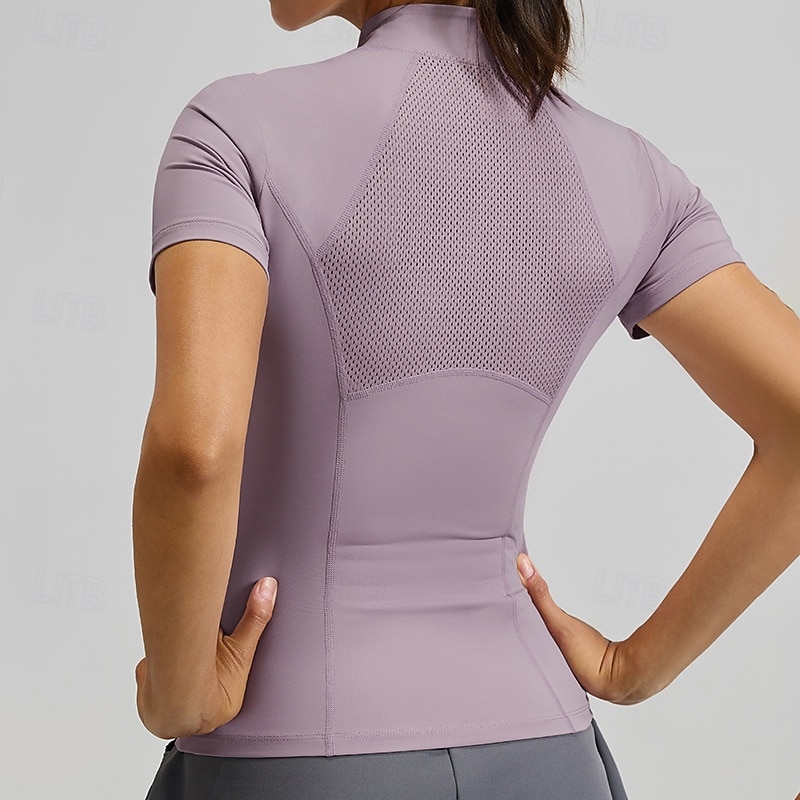 Women's Sport Sweatshirt Stand Collar Soft Quarter Zipper Short Sleeve Sports Solid Color Top For Gym Running Fitness Activewear4