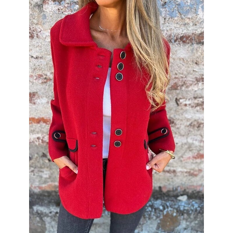 Women's Winter Coat Warm Comfortable Pocket Fashion Daily Plain Outdoor Casual Daily Single Breasted Regular Turndown Regular Fit Long Sleeve Outerwear Black Red Purple Spring Fall2