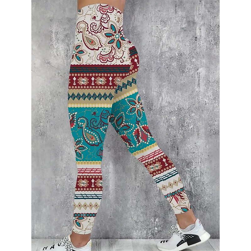 Women's Leggings Vacation Vintage Fashion Full Length High Waist Floral Graphic Printing Thermal Warm Soft Breathable Stretchy Formal Outdoor Vacation rice white Violet Blue Green Spring Fall Slim Fit2