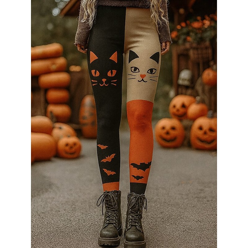 Women's Leggings Vacation Vintage Fashion Full Length High WaistPantsHalloween Graphic Halloween Monster Printing Soft Breathable High Elasticity Outdoor Vacation Street Violet Dark Gray Orange3
