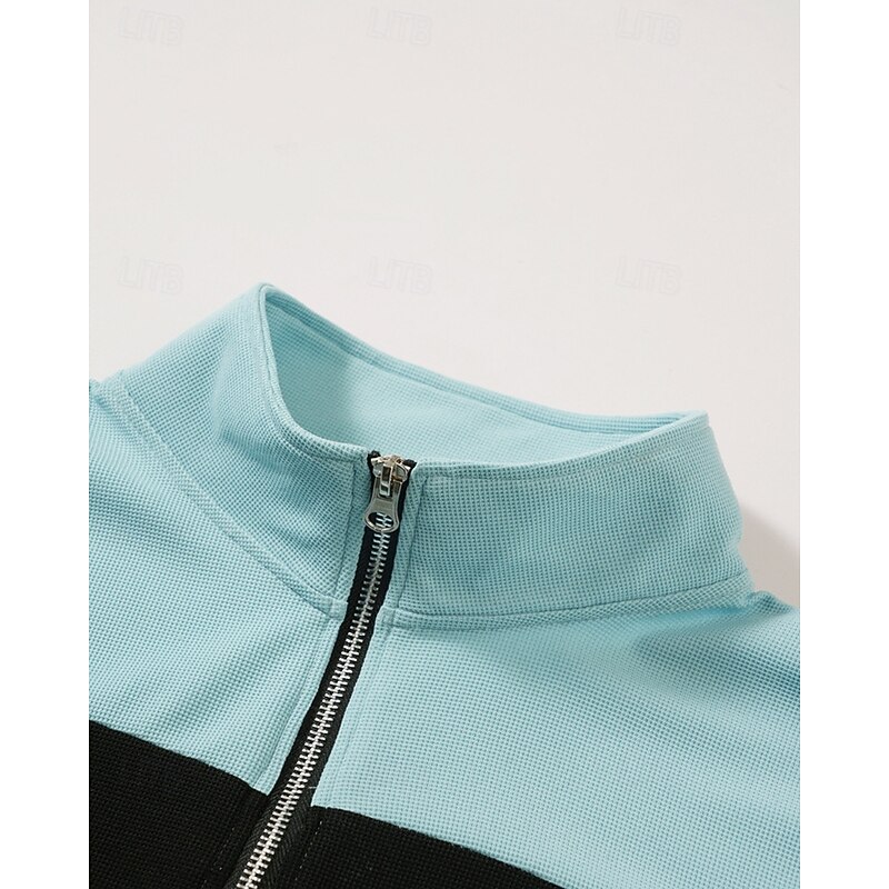 Men's Polo Shirts Quarter Zip Polo Daily Wear Date Quarter Zip Long Sleeve Fashion Basic Color Block Patchwork Zipper Spring Fall Regular Fit Black White Navy Blue Gray Light Blue Polo Shirts4