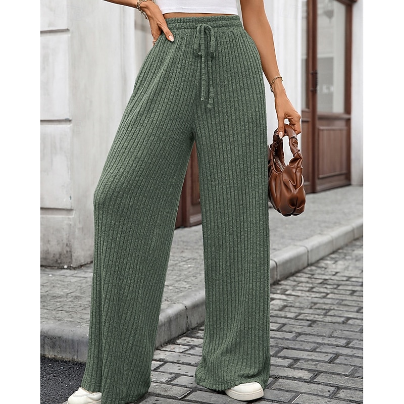 Women's Wide Leg Corduroy Pants Slacks Streetwear Casual Full Length Natural Plain Elastic Drawstring Design Comfortable Outdoor Vacation Daily Black Army Green Fuchsia Light Blue Fall Regular Fit