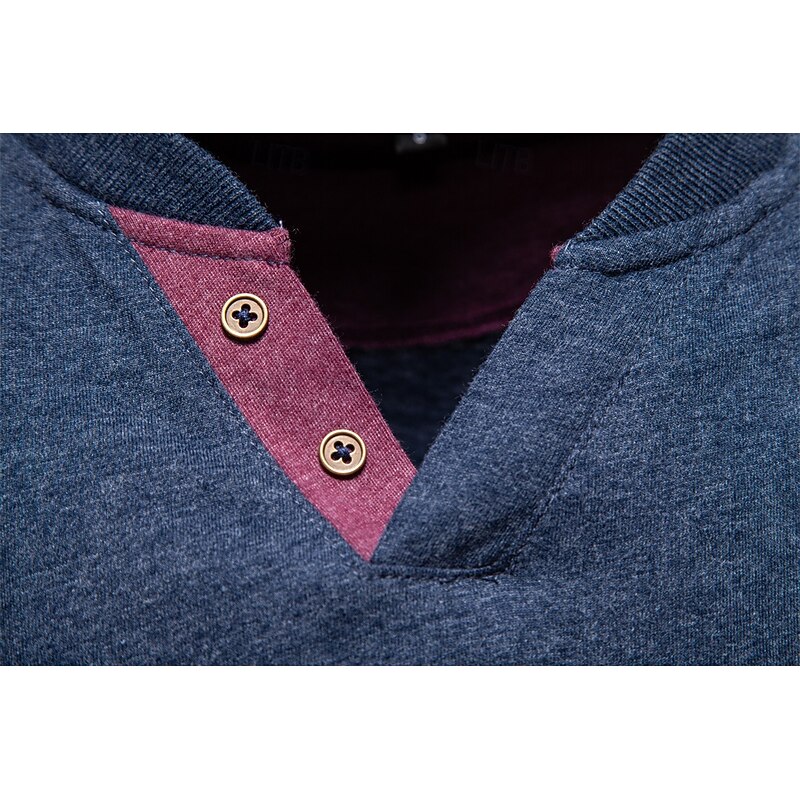 Men's Cotton Shirt Long Sleeve Plain Cool Daily Casual Color Block Buttons Henley School Training Outdoor All Seasons Colored Gray Dark Navy khaki Henley T-Shirt3