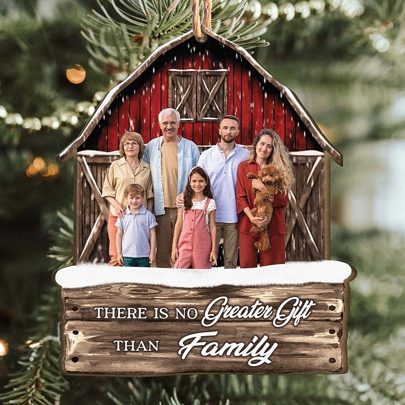 Personalized Family Photo Christmas Ornaments Custom Wooden Red Barn Christmas Gift Idea For Family/Couple Xmas Tree Ornaments Decoration Hanging Pendant2