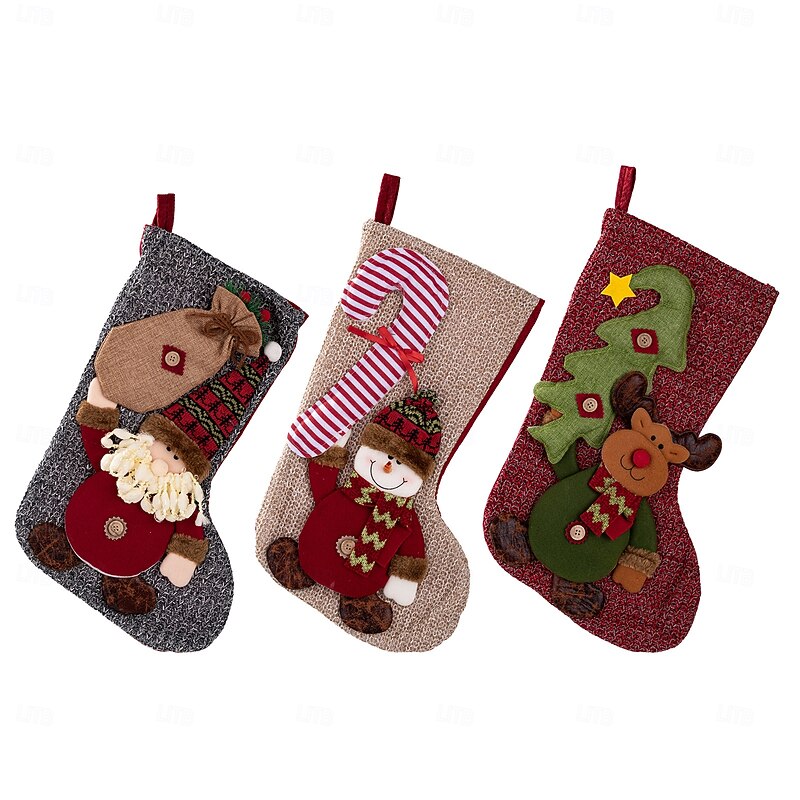 Christmas Stocking Santa Snowman and Reindeer Socks Hanging Ornament Festive Holiday Decoration Perfect for Home Fireplace Wall Seasonal Celebration Accessory3