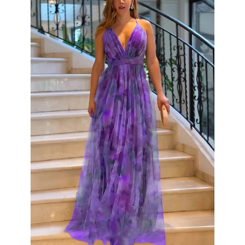Women's Maxi Dress Elegant Dress Stylish Sexy Casual Regular Fit Print Sleeveless V Neck Yellow Peach Blue Purple Summer Spring Fall3