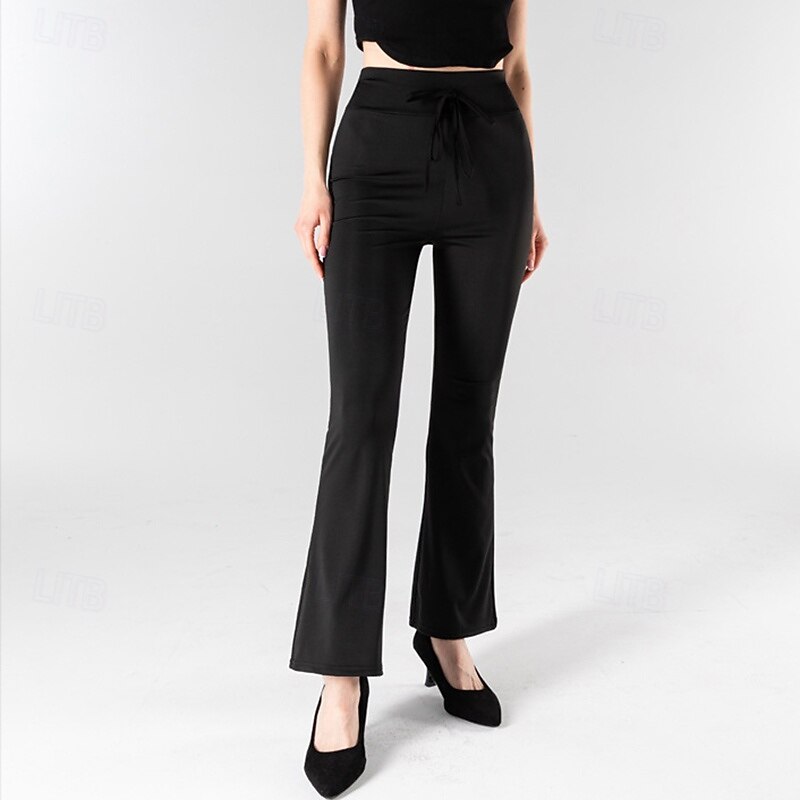 Women's Flared Pants Casual Pants Tummy Control High Waist Athletic Pilates Running Bottoms Solid Color Black Fall Sports Activewear3