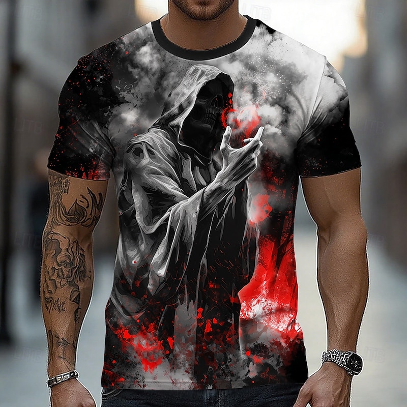 Halloween Men's T Shirt Skull Round Neck Clothing Apparel 3D Print Street Daily Short Sleeve Fashion Cool Classic Casual