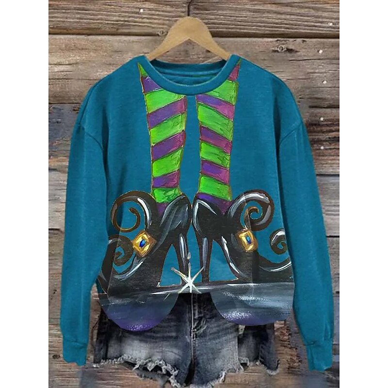 Halloween Women's Pullover Sweatshirt Witch Graphic Fashion Casual Long Sleeve Crew Neck Regular Tops Street Dailywear Casual Print Blue Purple Orange Green Fall Winter4