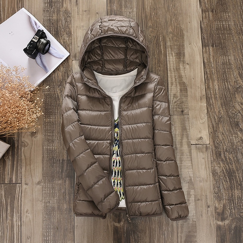 Women's Down Jacket Warm Comfortable Zipper Pocket Fashion Outdoor Plain Daily Wear Going out Weekend Zipper Regular Hooded Regular Fit Long Sleeve Outerwear White Red Purple Fall Winter4