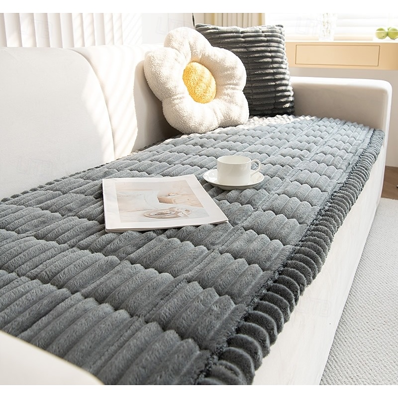 Corduroy Sofa Box Cushion Couch Cover For Dogs, Autumn & Winter Plush Seat Pad, Modern Minimalist Non-Slip Leather Sofa Cover, Slipcover Protector4