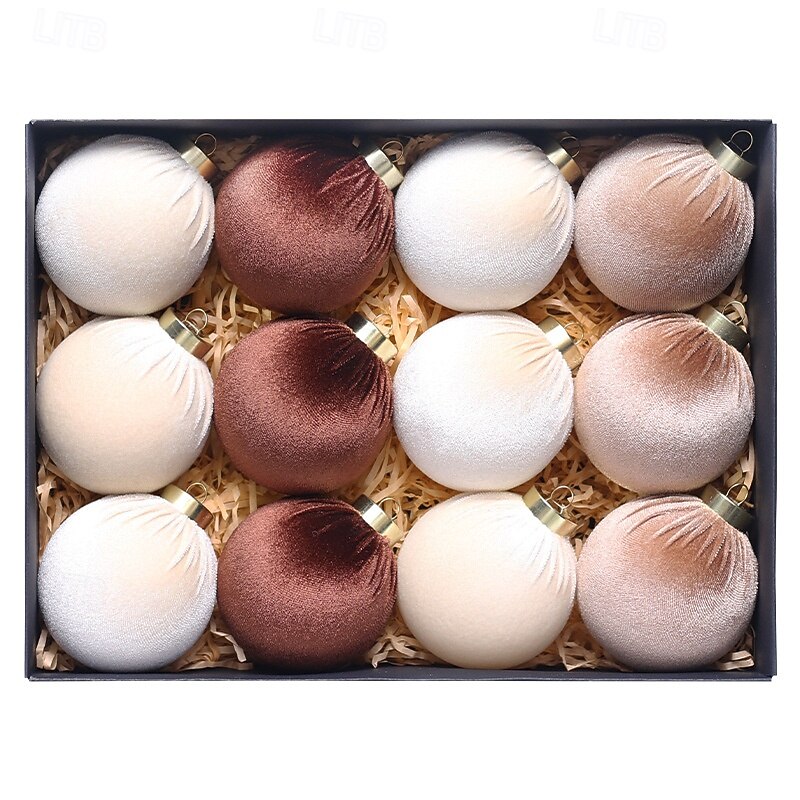 12 pcs Christmas Tree Balls Baubles Ornaments, 8 cm/3.15 inch Xmas Decoration, Fabric Wrapped Christmas Ball Gift Set, Mall Tree Hanging Decor2