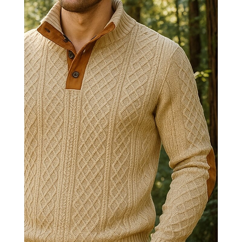 Men's Hiking top Henley Sweatshirt Long Sleeve Stand Collar Top Outdoor Thermal Warm Winter Polyester Black White Green Workout Traveling Running3