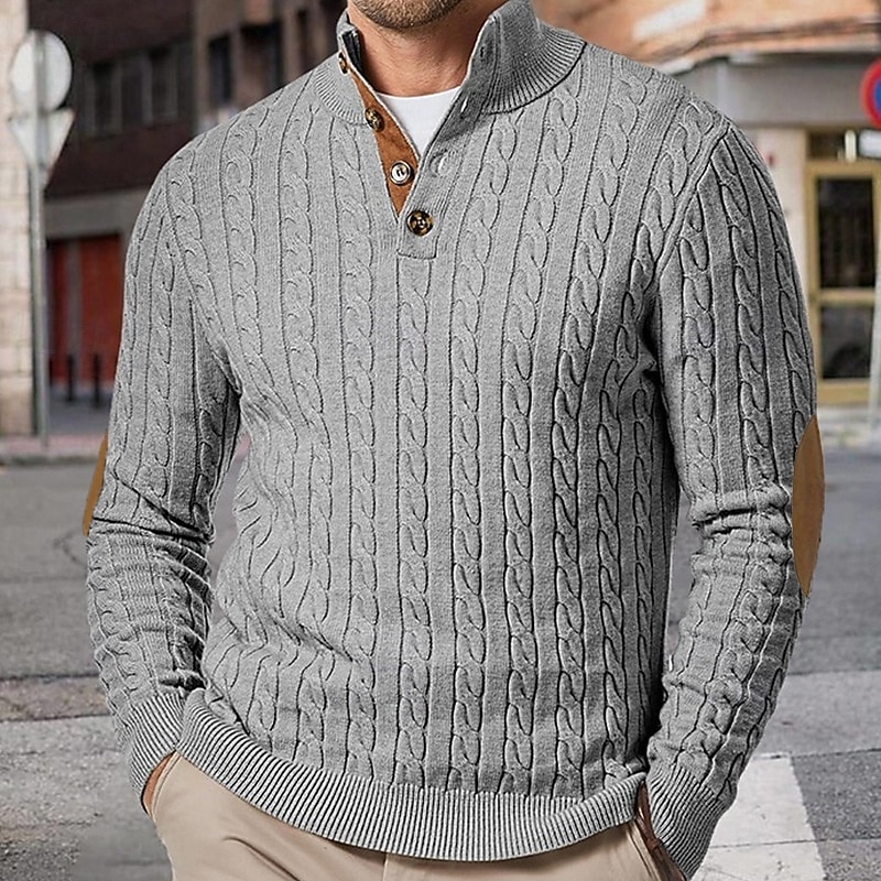 Men's Pullover Sweater Jumper Knit Sweater Ribbed Knit Regular Tops Buttons Knitted Plain Henley Fashion Basic Vacation Daily Wear Clothing Apparel Fall Winter Black White M L XL