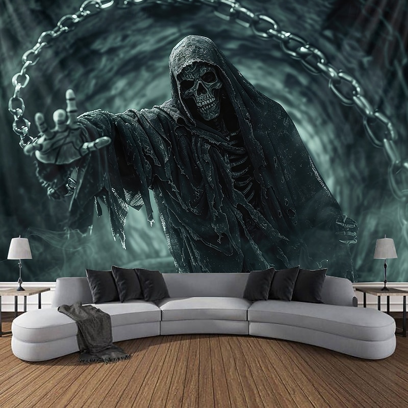 Halloween Tapestry Banners Blanket Grim Reaper 3D Dark Punk Gothic Style Party Dorm Shooting Backgrounds Home Decor