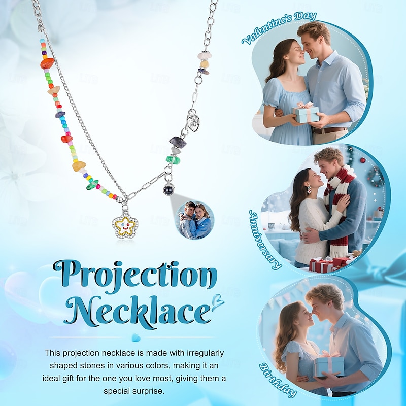 Personalized Projection Necklace Custom Photo Colorful Beaded Jewelry, Custom Picture Pendant, Cute and Trendy Projection Jewelry, Perfect Valentine’s Day Gift for Girlfriend3