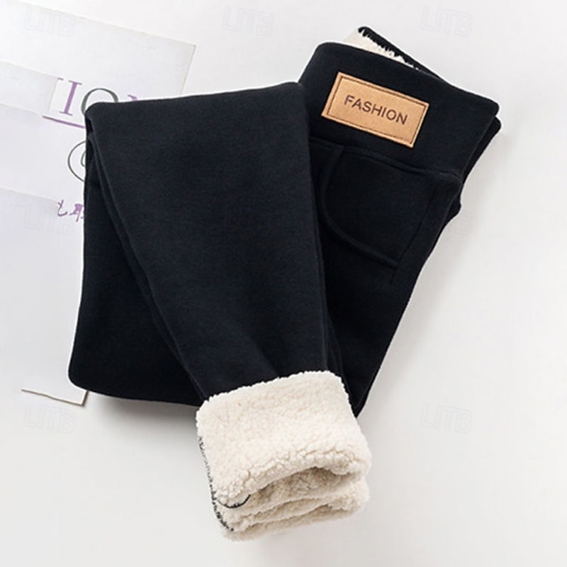Women's Sherpa Pants Winter Warm Thick Leggings Fleece Lined High Waist Gym Athletic Pilates Bottoms Solid Color Black Burgundy Blue Winter Sports Activewear4