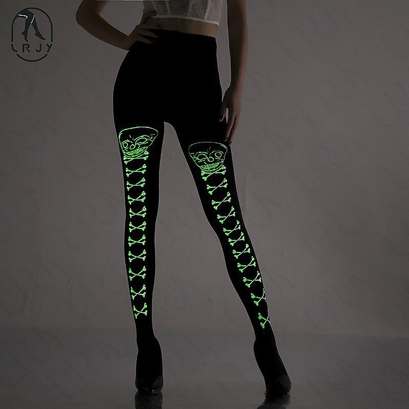Skeleton Skull Skull Halloween Tights Socks Glow in the Dark Adults' Women's Halloween Carnival Performance Party Easy Halloween Costumes Dress Up4