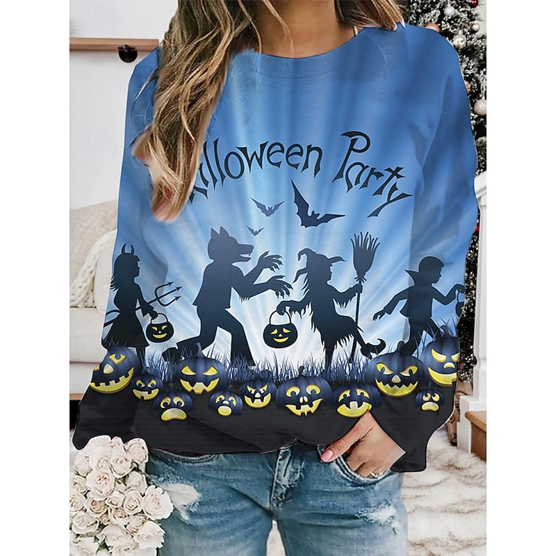 Halloween Women's Pullover Sweatshirt Hoodies Pumpkin Graphic Fashion Casual Long Sleeve Crew Neck Regular Tops Street Dailywear Print Yellow Blue Orange Spring Fall Winter2