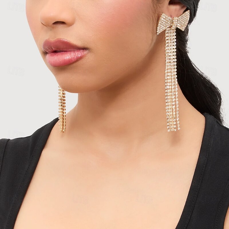 Women's Stud Earrings Tassel Fringe Precious Bowknot Elegant Fashion Imitation Diamond Earrings Jewelry Silver / Gold / Rainbow For Wedding Party Gift Daily 1 Pair2