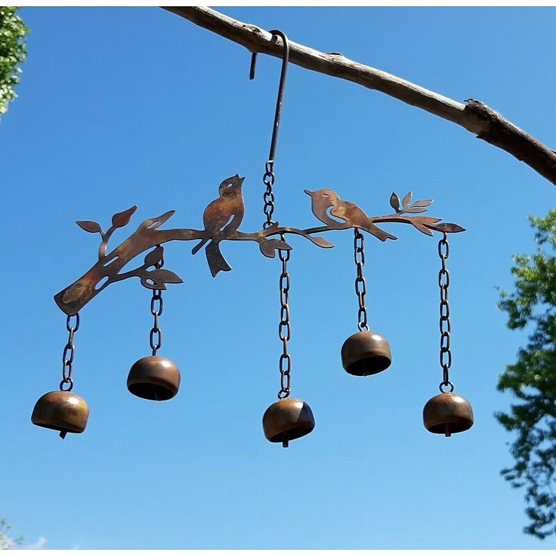 Handmade Flickering Bell Bird With Wind Chimes Iron Art Decorative Bird And Bell Garden Ornament Outdoor Yard Patio Hanging Sculpture Home Decoration4