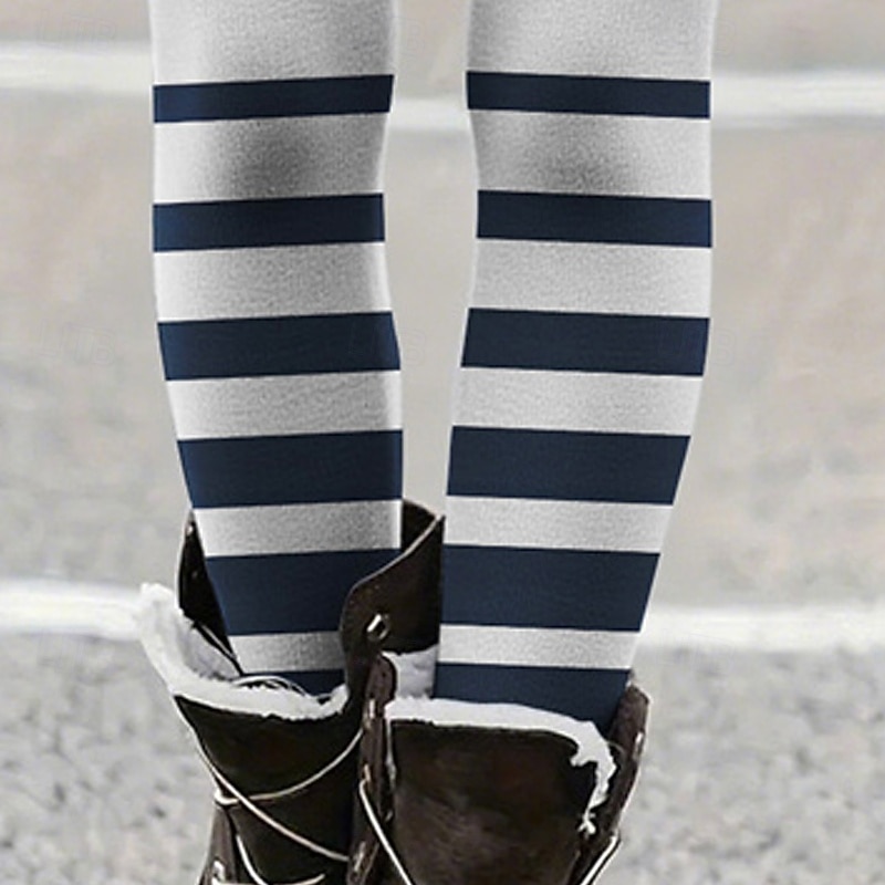 Women's Pants Trousers Leggings Cozy Leggings Streetwear Casual Full Length High Waist Striped Elastic Waist Print Breathability Comfortable Stretchy Vacation Street Daily Wear White Orange Summer3