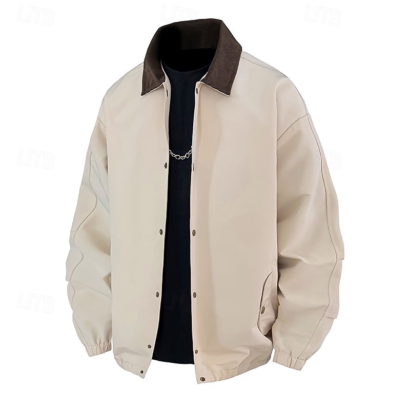 Men's Jacket Casual Jacket Outdoor Vacation Warm Zipper Pocket Fall Winter Plain Fashion Streetwear Standing Collar Regular Light Yellow Khaki Army Green Dark Blue Coffee Jacket3