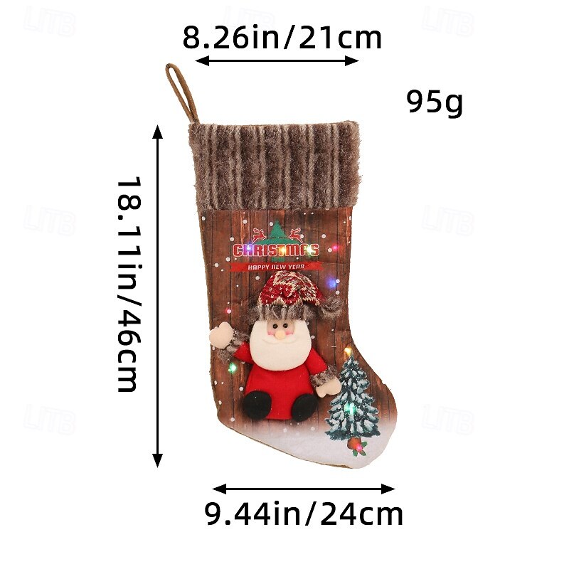 1 PC Christmas Stocking with Christmas Lights Tree Hanging Ornament Kids Gift Bag Fireplace Decoration Sock for Holiday Party Home Winter Festival Celebration4