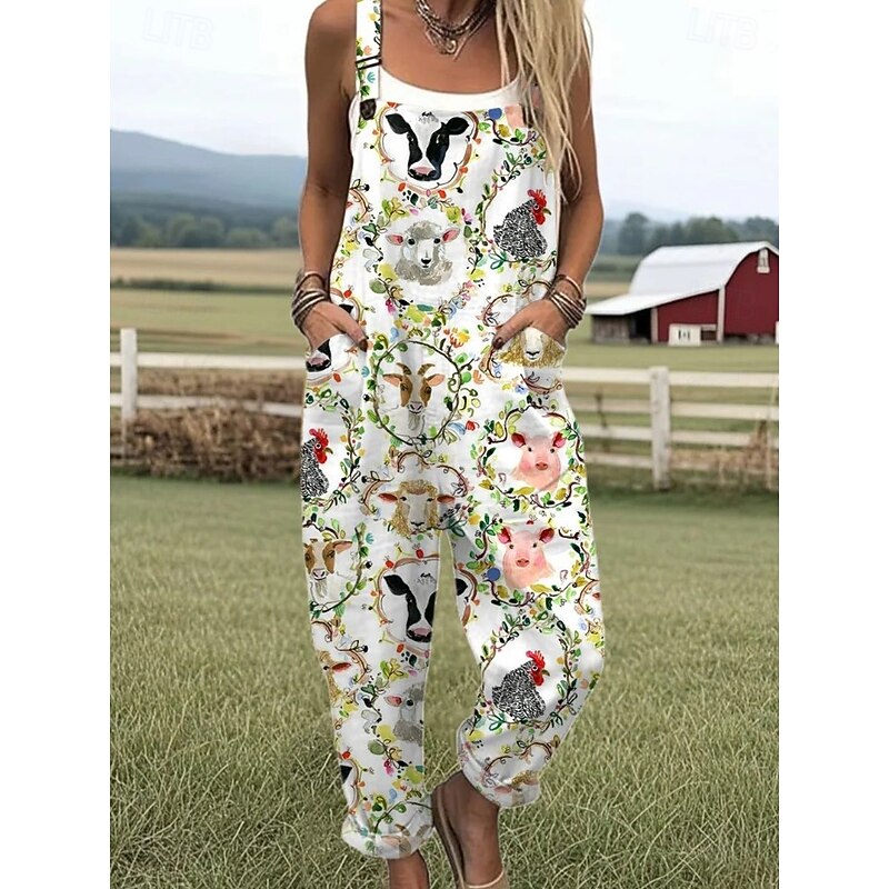 Women's Romper Active Graphic Sleeveless Harem Buttons Vacation Street Loose Fit White Yellow Pink Summer4