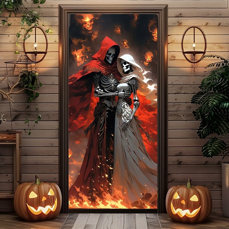 Halloween Tapestry Door Cover Outdoor Banners Angel of Death Psychedelic Dark Punk Gothic Style Party Outdoor Shooting Backgrounds Front Door Wall Porch Home Decor3
