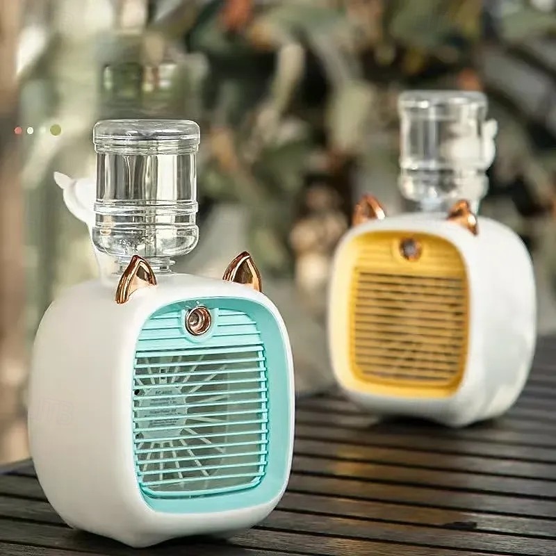 Kids Portable Air Conditioner Fan Rechargeable Mini Fox Design Cooling Fan With Mist Spray Humidifier Summer Desktop Appliance Portable Personal Air Cooler For Home Office Use - Main Image