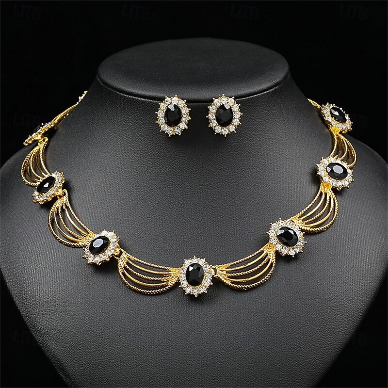 Jewelry Set Two-piece Suit Chrome Earrings Necklace Women's Elegant Vintage Fashion Vintage Style Classic Round Jewelry Set For Wedding Party Wedding Guest3