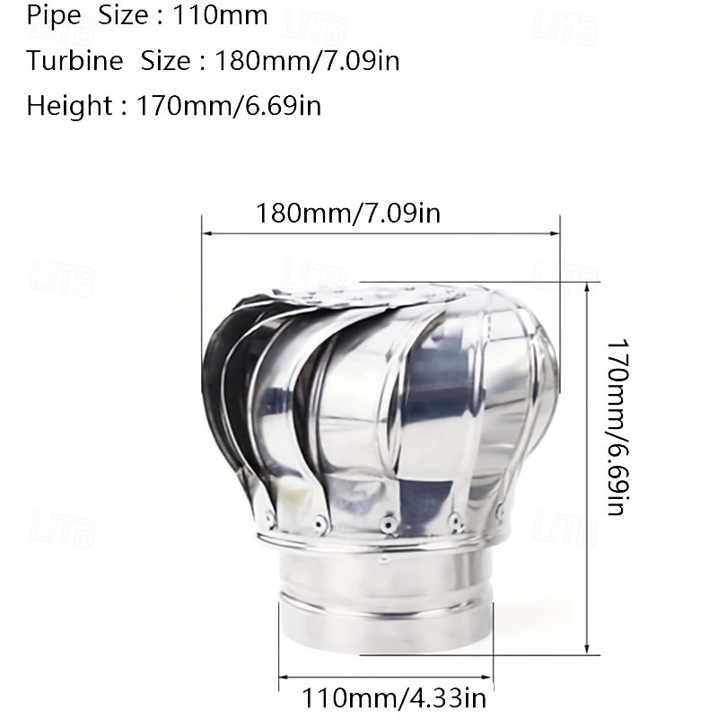 1 Durable Stainless Steel Roof Fan 110mm Exhaust Cap Round Rotating Smokestack Ventilation for Exterior Chimney Cover Smokestack Cover Heat and Cold Resistant, Corrosion-Proof Non-Electric Ventilation3