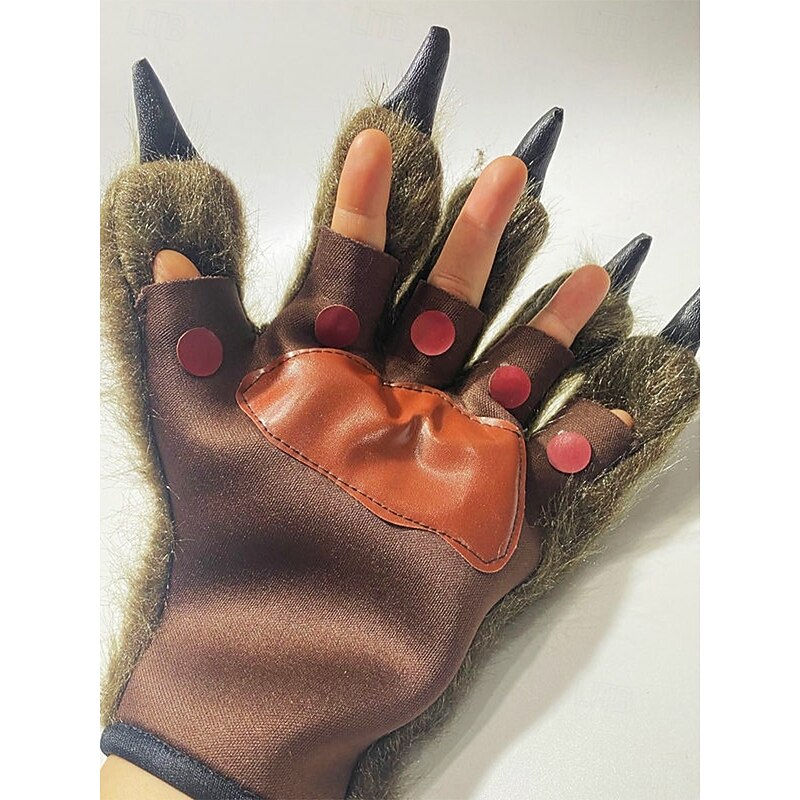 Men's Werewolf Claw Gloves – Faux Fur and Leather Halloween Gloves with Pointed Claws, Perfect for Halloween Costumes and Parties3