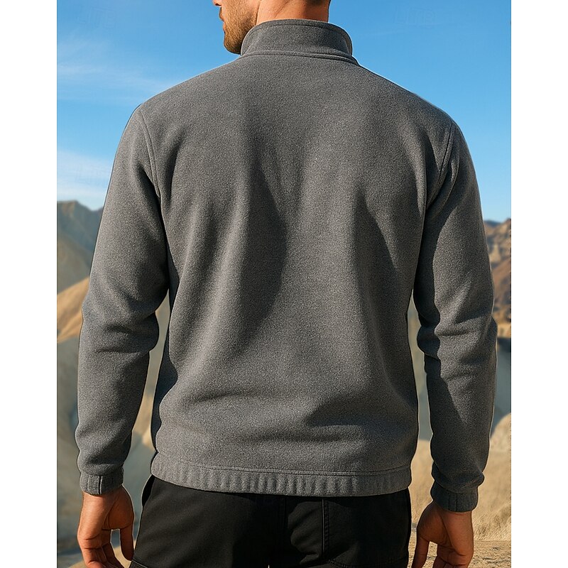 Men's Casual Shirt Hiking top Henley Shirt Long Sleeve Stand Collar Top Outdoor Breathable Polyester Black White Beige Tennis Golf Running2