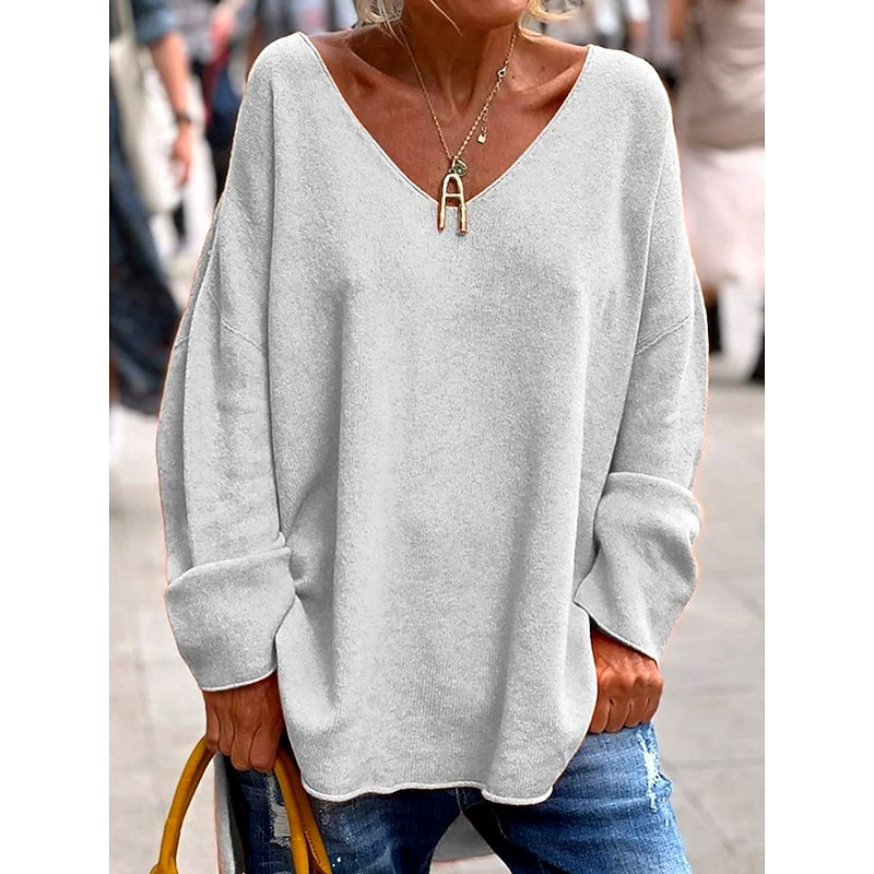 Women's Shirt Solid Color Plain Stylish Casual Beach Long Sleeve V Neck Regular Tops Daily Going out Weekend Black Pink Orange off-white Light Grey Spring Fall Winter4
