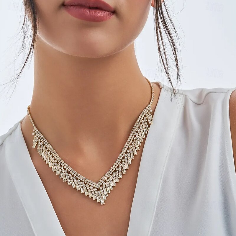 Choker Necklace Rhinestones Women's Elegant Artistic Luxury Tassel Fringe Wedding Drops Necklace For Wedding Party Daily2