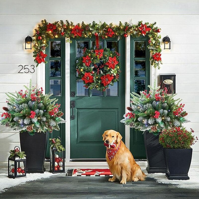 Pre-lit Artificial Christmas Tree Urn Filler 8 Modes & Timer Battery Powered Christmas Tree Stakes Suitable for Driveways, Patios, Gardens, Birthday Parties, Christmas Ornaments