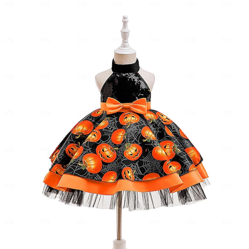 Kids Girls' Party Dress Graphic Sleeveless Special Occasion Halloween Party Halloween Custome Sweet Polyester Summer Spring Fall kids Orange2